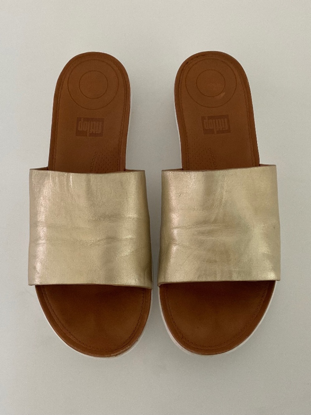FITFLOP Slide Sandal in Gold Leather Size 9